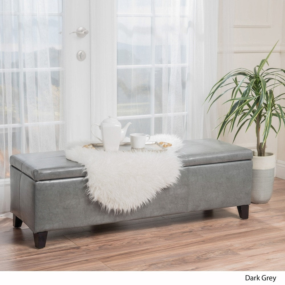 Lucinda Bonded Leather Stitched Storage Ottoman Bench by Christopher Knight Home