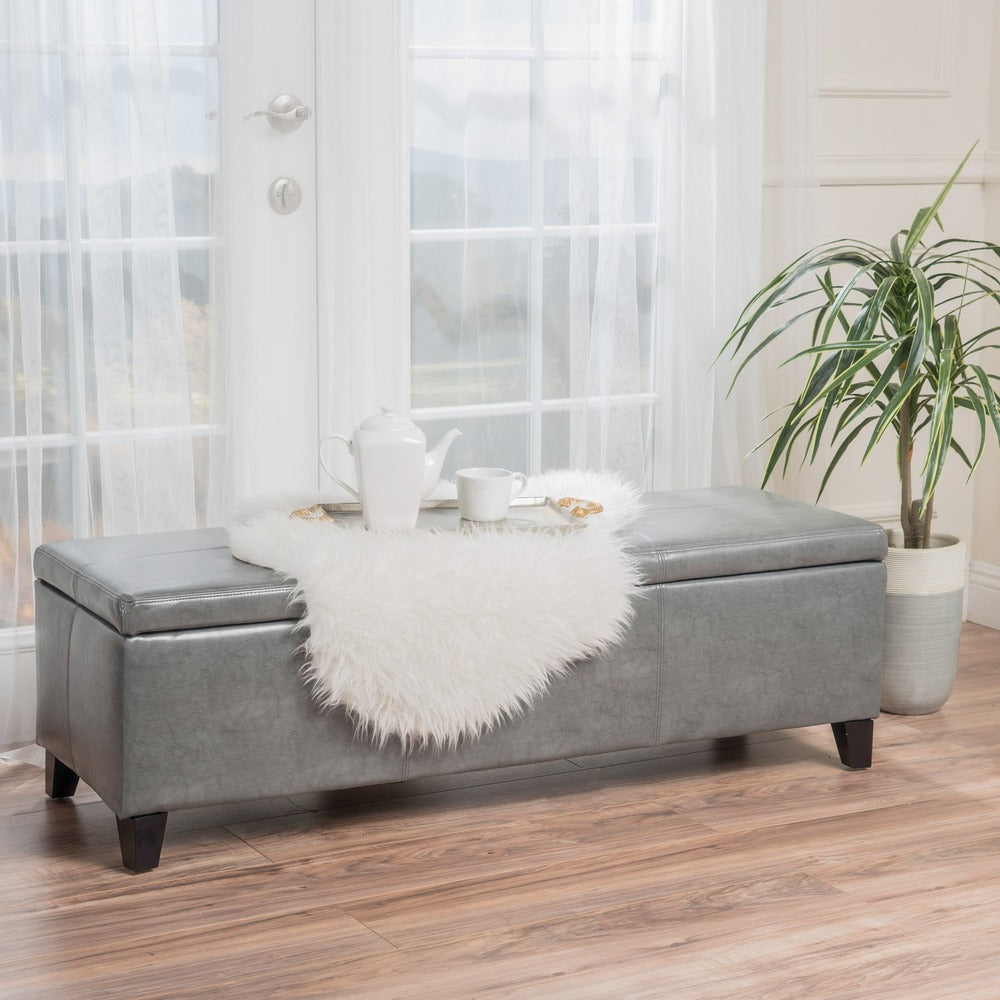 Lucinda Bonded Leather Stitched Storage Ottoman Bench by Christopher Knight Home