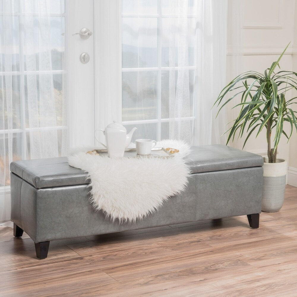 Lucinda Bonded Leather Stitched Storage Ottoman Bench by Christopher Knight Home