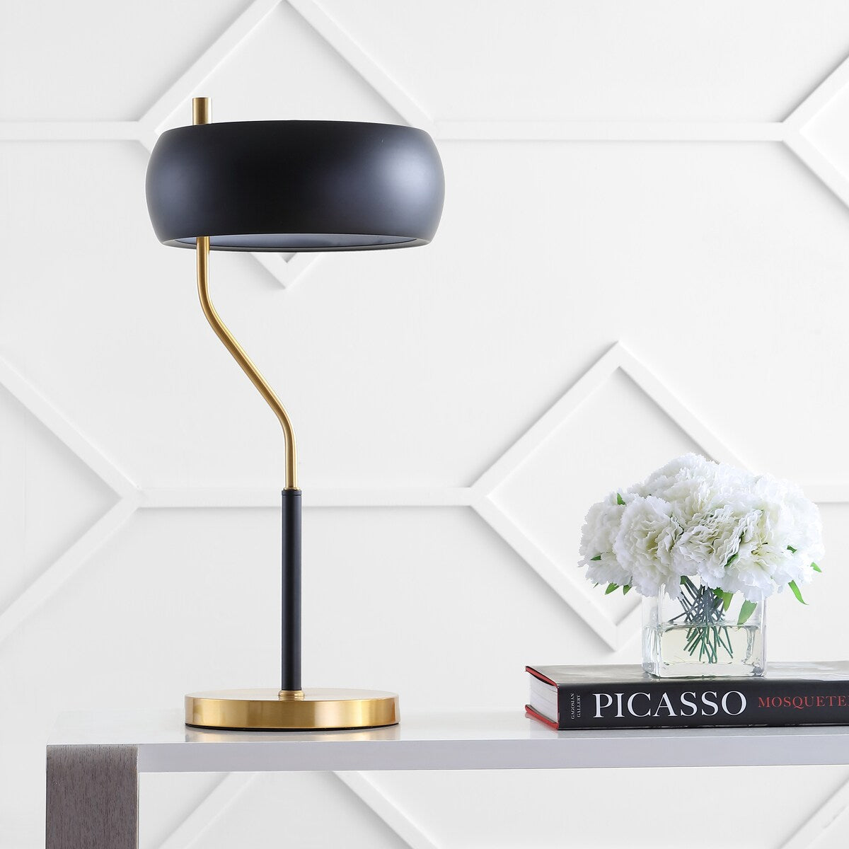 Lucius 22.5" Moody Metal LED Desk Lamp, Black/Brass Gold by JONATHAN Y
