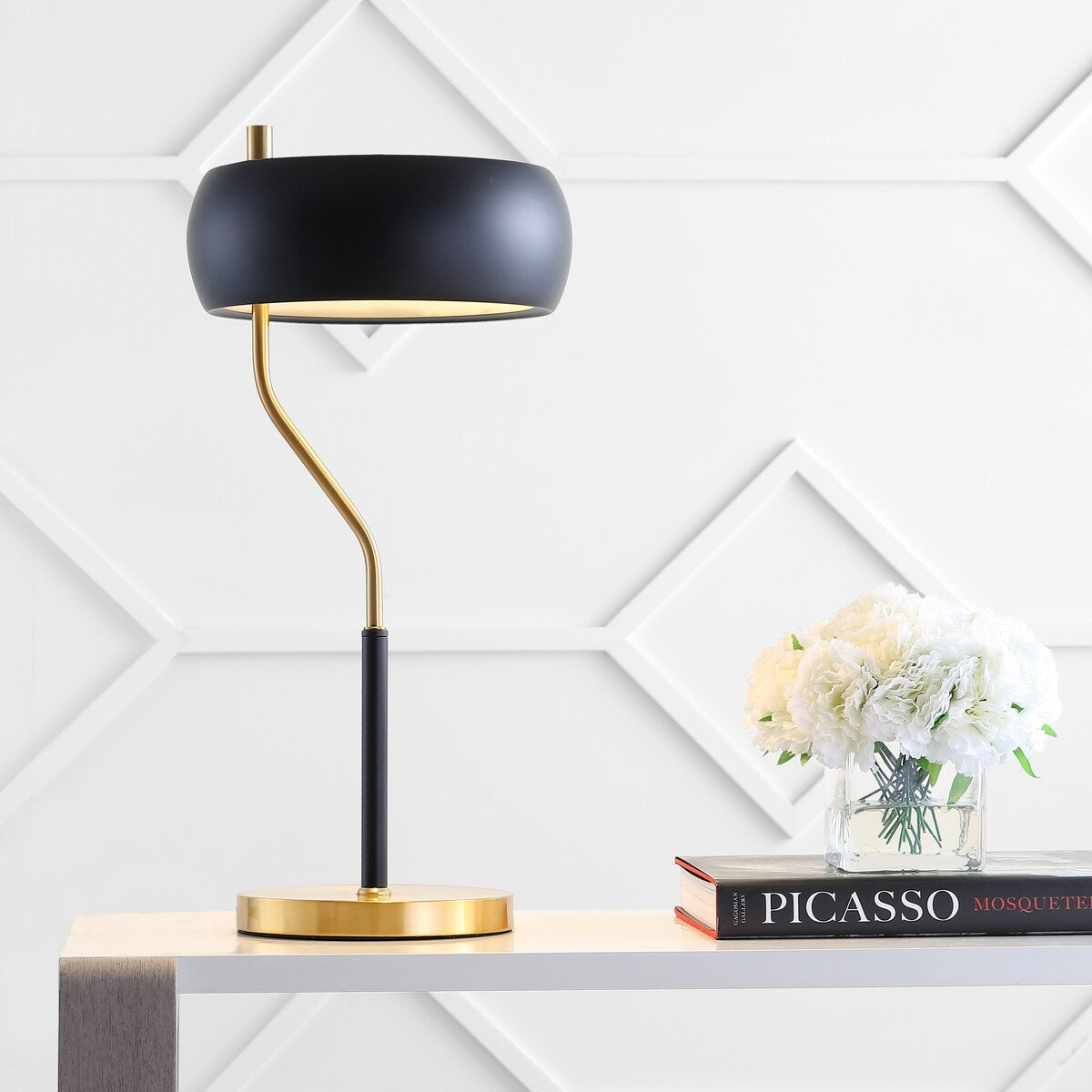 Lucius 22.5" Moody Metal LED Desk Lamp, Black/Brass Gold by JONATHAN Y