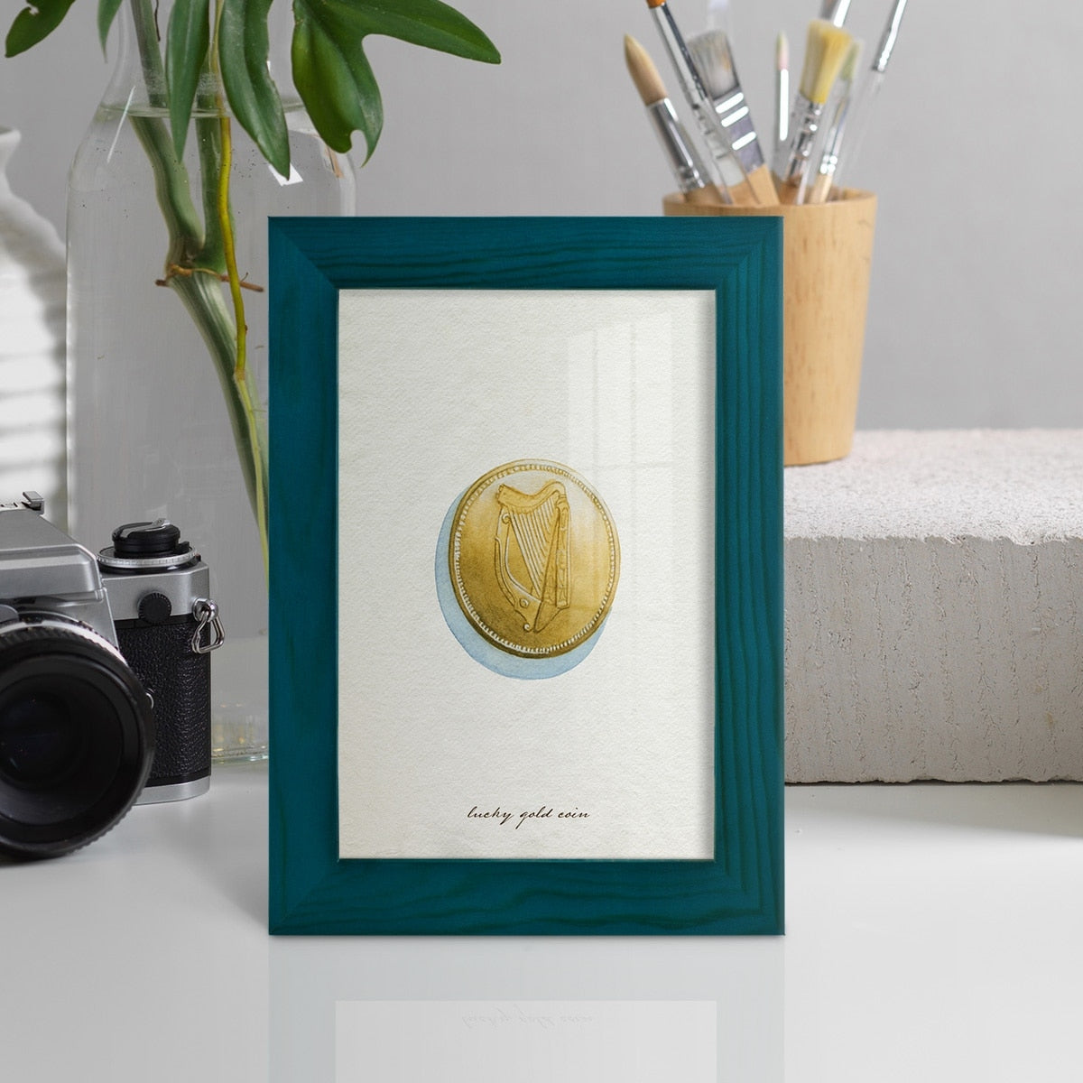 Lucky Charm IV -Framed Print w/glass-Cherry Red
