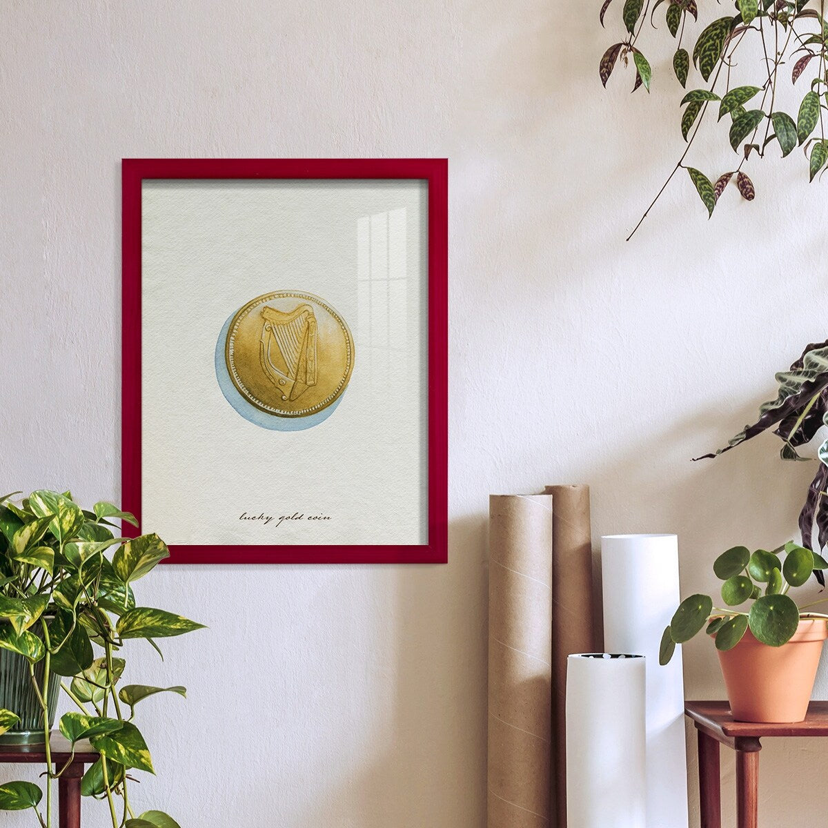 Lucky Charm IV -Framed Print w/glass-Cherry Red