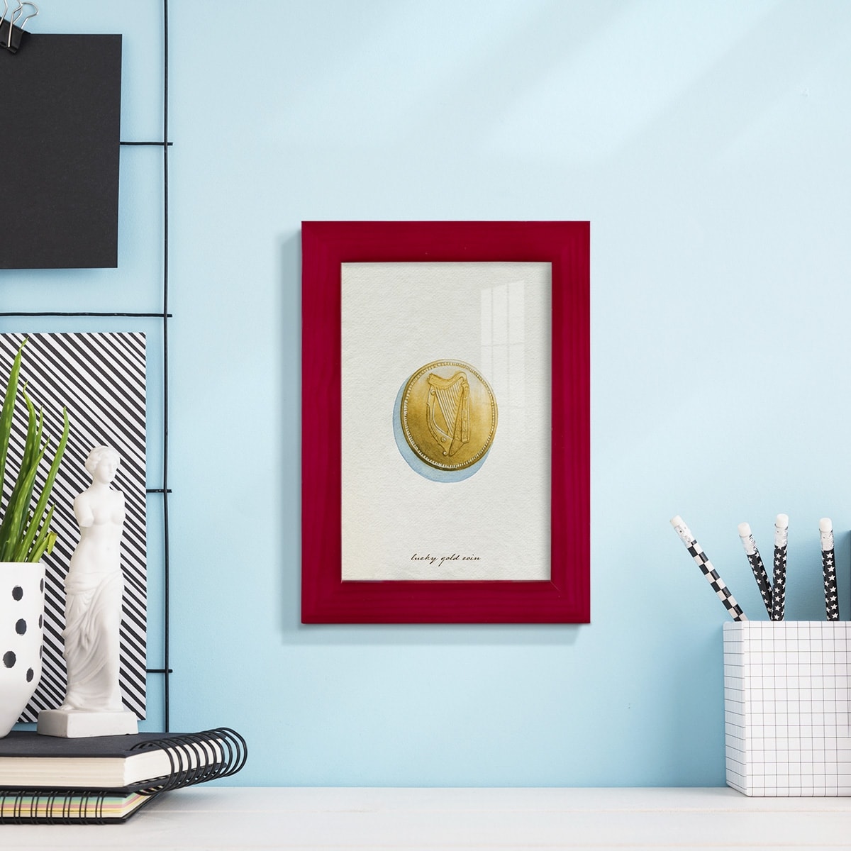 Lucky Charm IV -Framed Print w/glass-Cherry Red