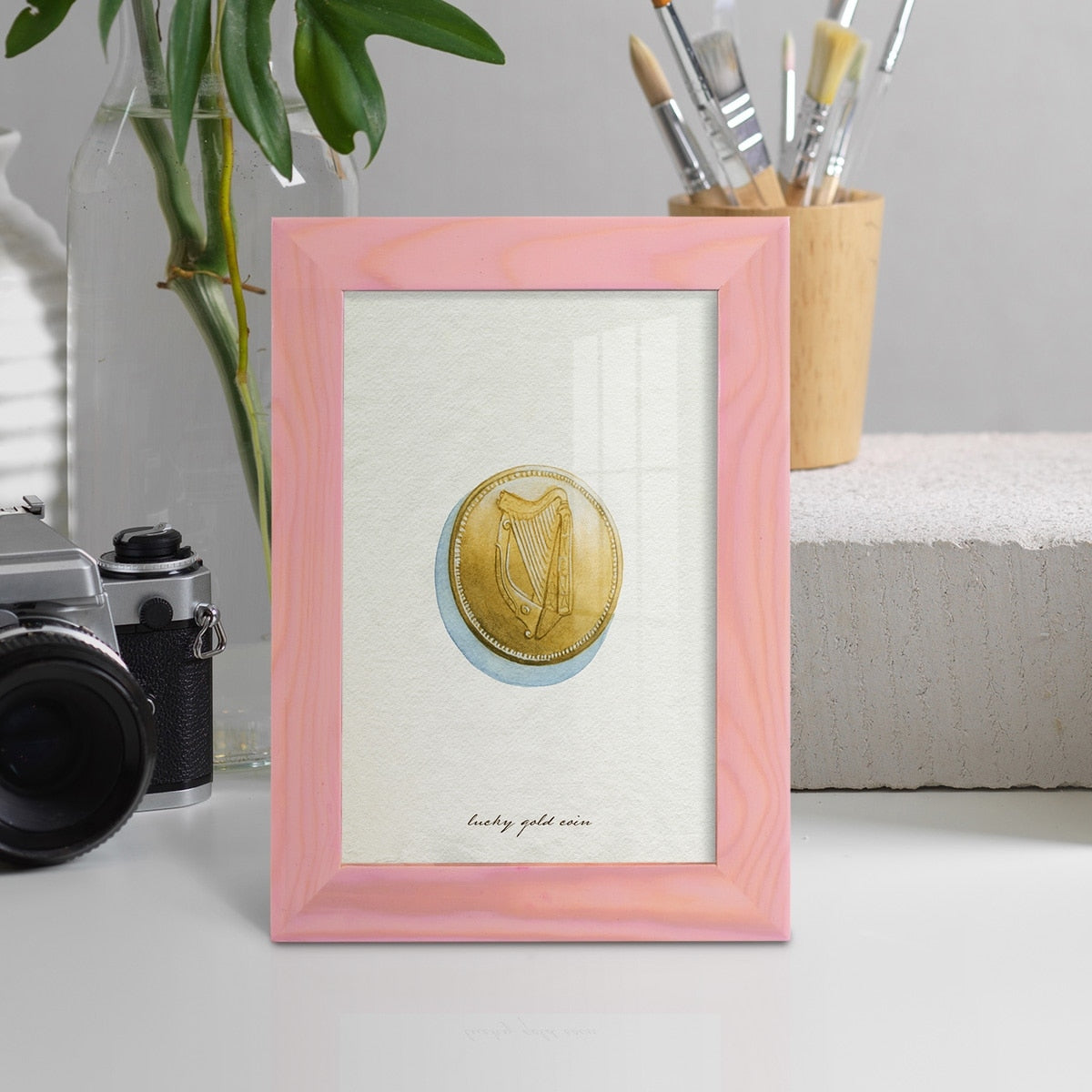 Lucky Charm IV -Framed Print w/glass-Cherry Red