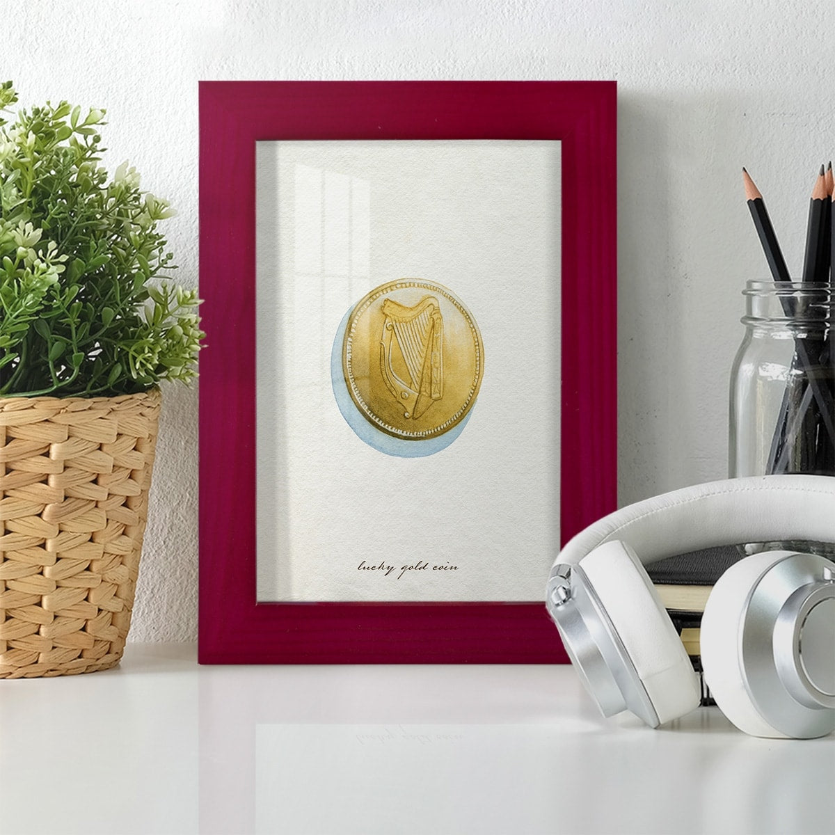 Lucky Charm IV -Framed Print w/glass-Cherry Red