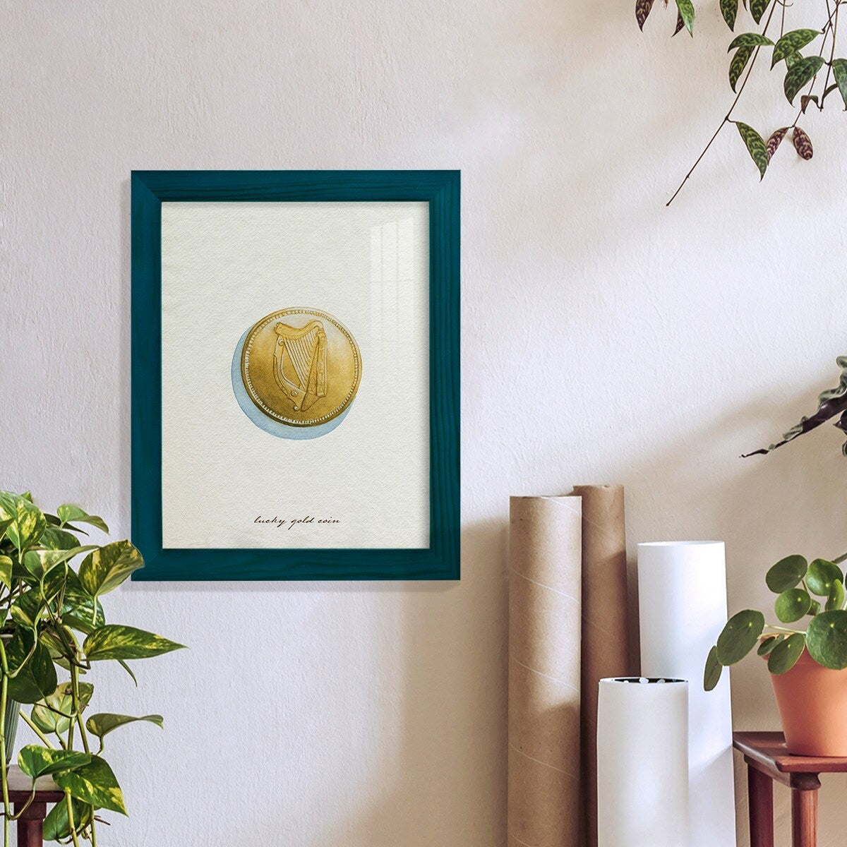 Lucky Charm IV -Framed Print w/glass-Cherry Red