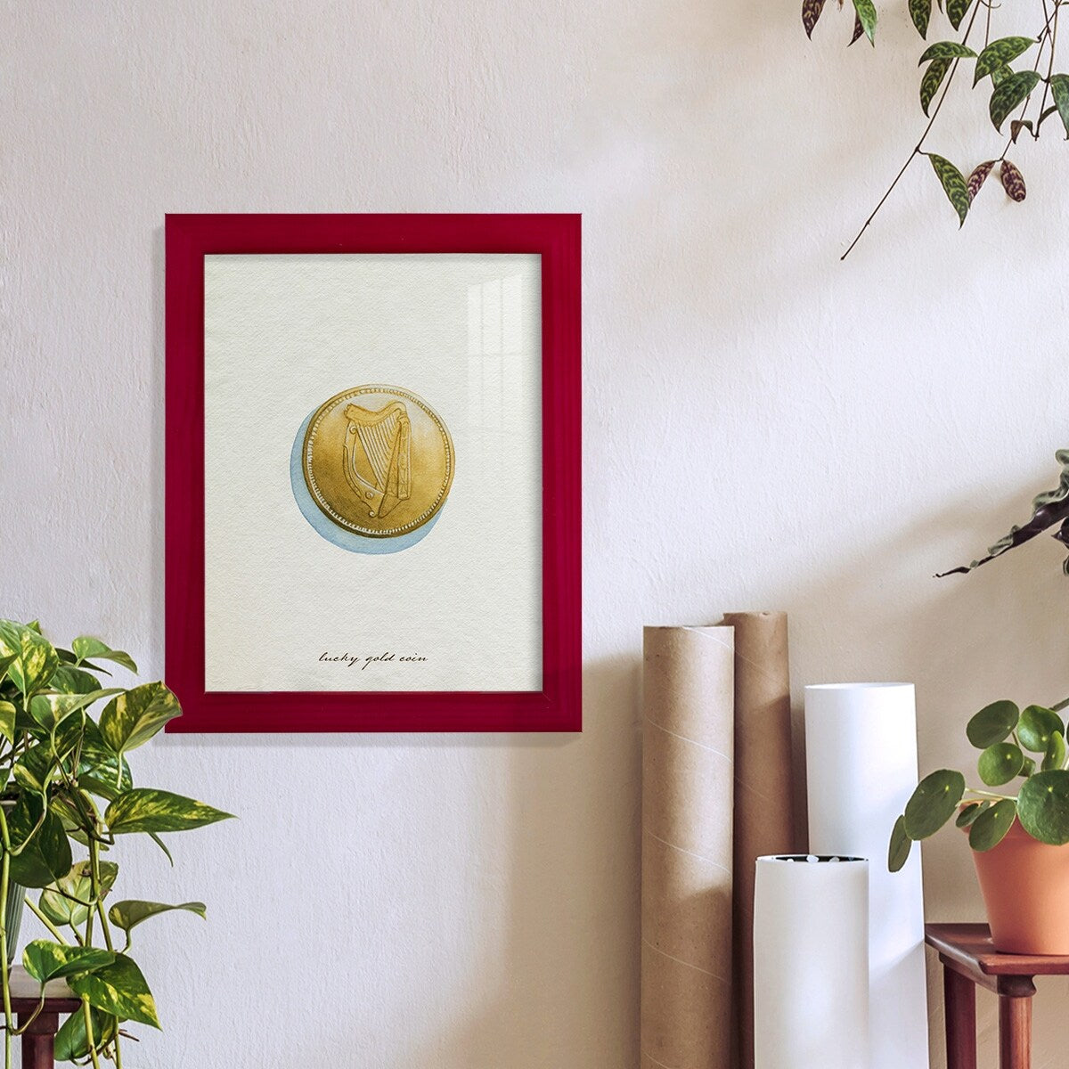 Lucky Charm IV -Framed Print w/glass-Cherry Red