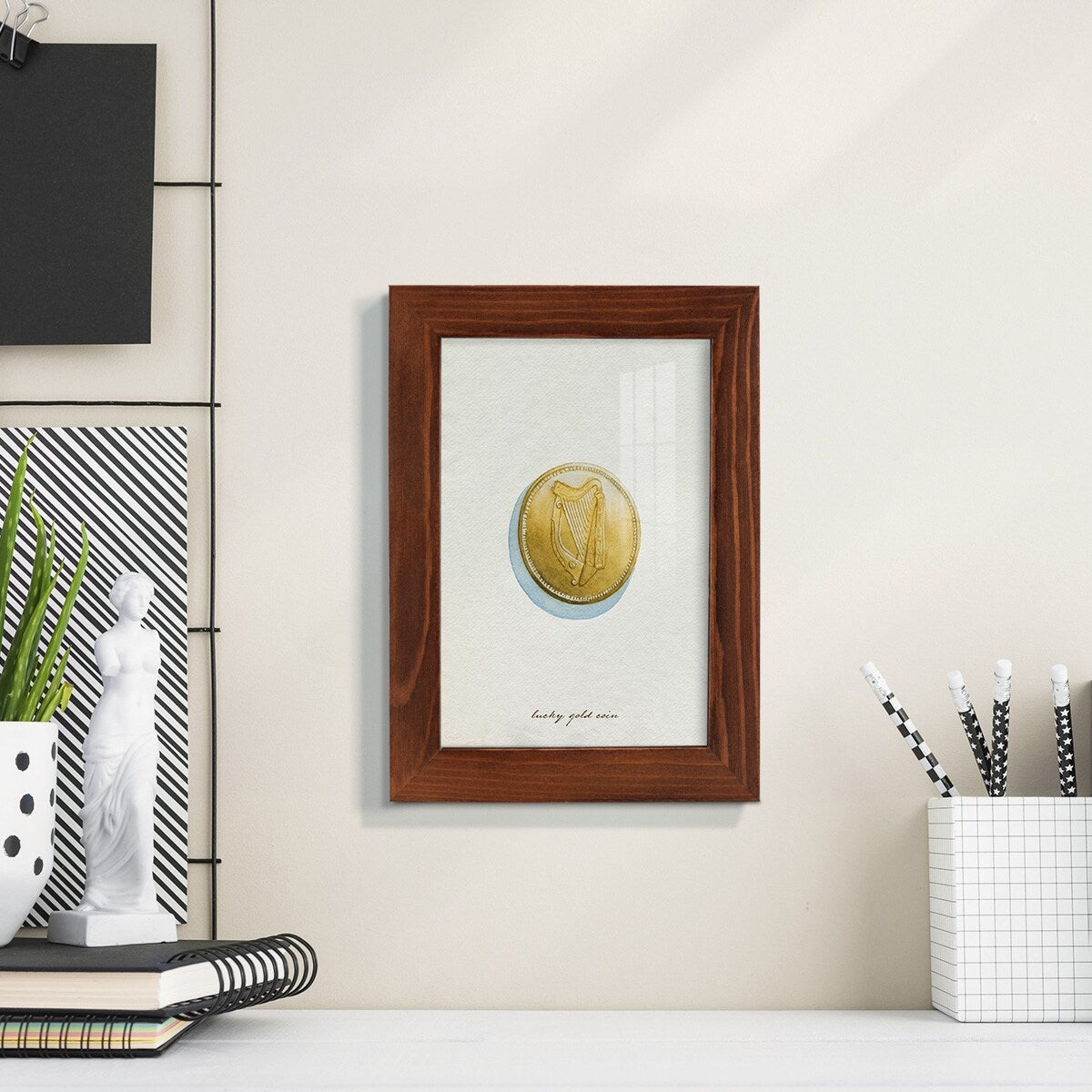 Lucky Charm IV -Framed Print w/glass-Cherry Red