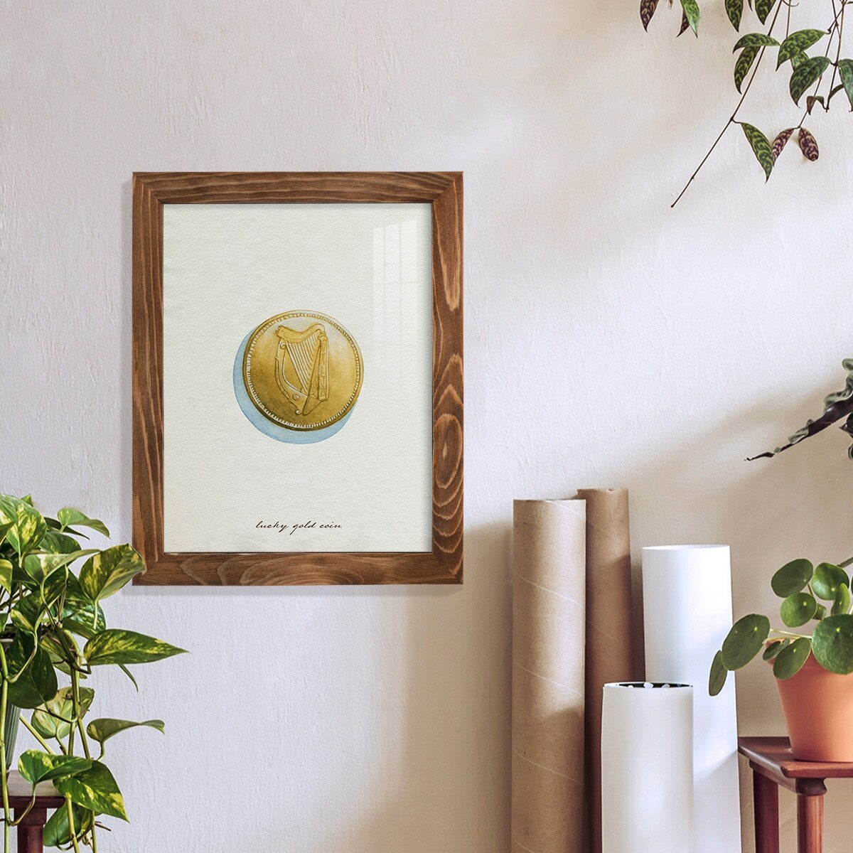 Lucky Charm IV -Framed Print w/glass-Cherry Red