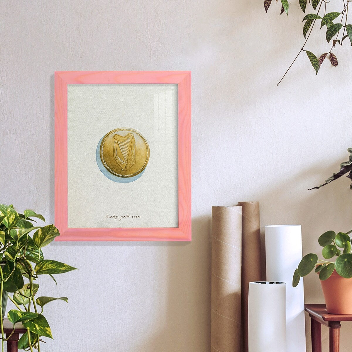 Lucky Charm IV -Framed Print w/glass-Cherry Red