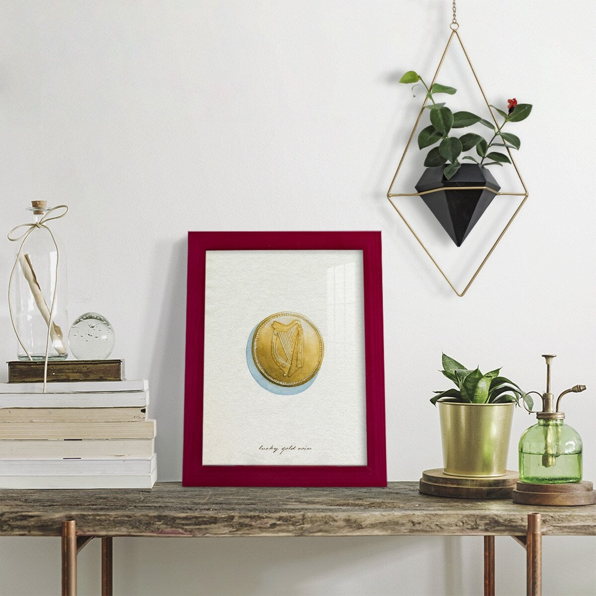Lucky Charm IV -Framed Print w/glass-Cherry Red