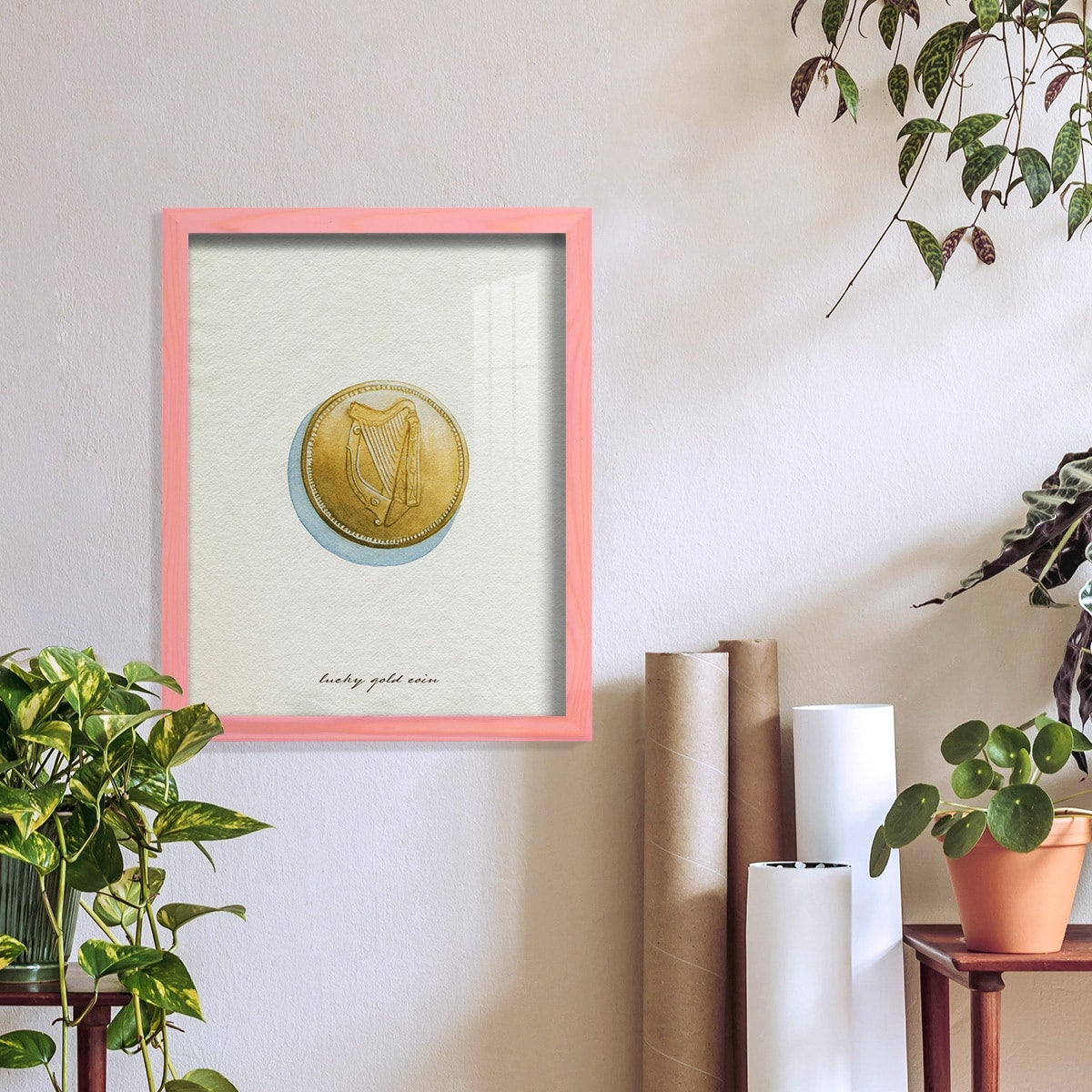 Lucky Charm IV -Framed Print w/glass-Cherry Red