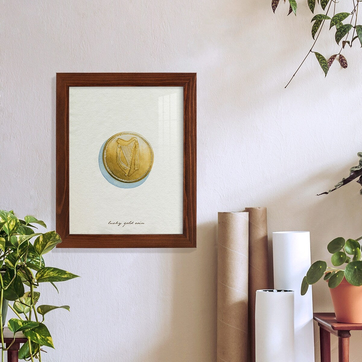 Lucky Charm IV -Framed Print w/glass-Cherry Red