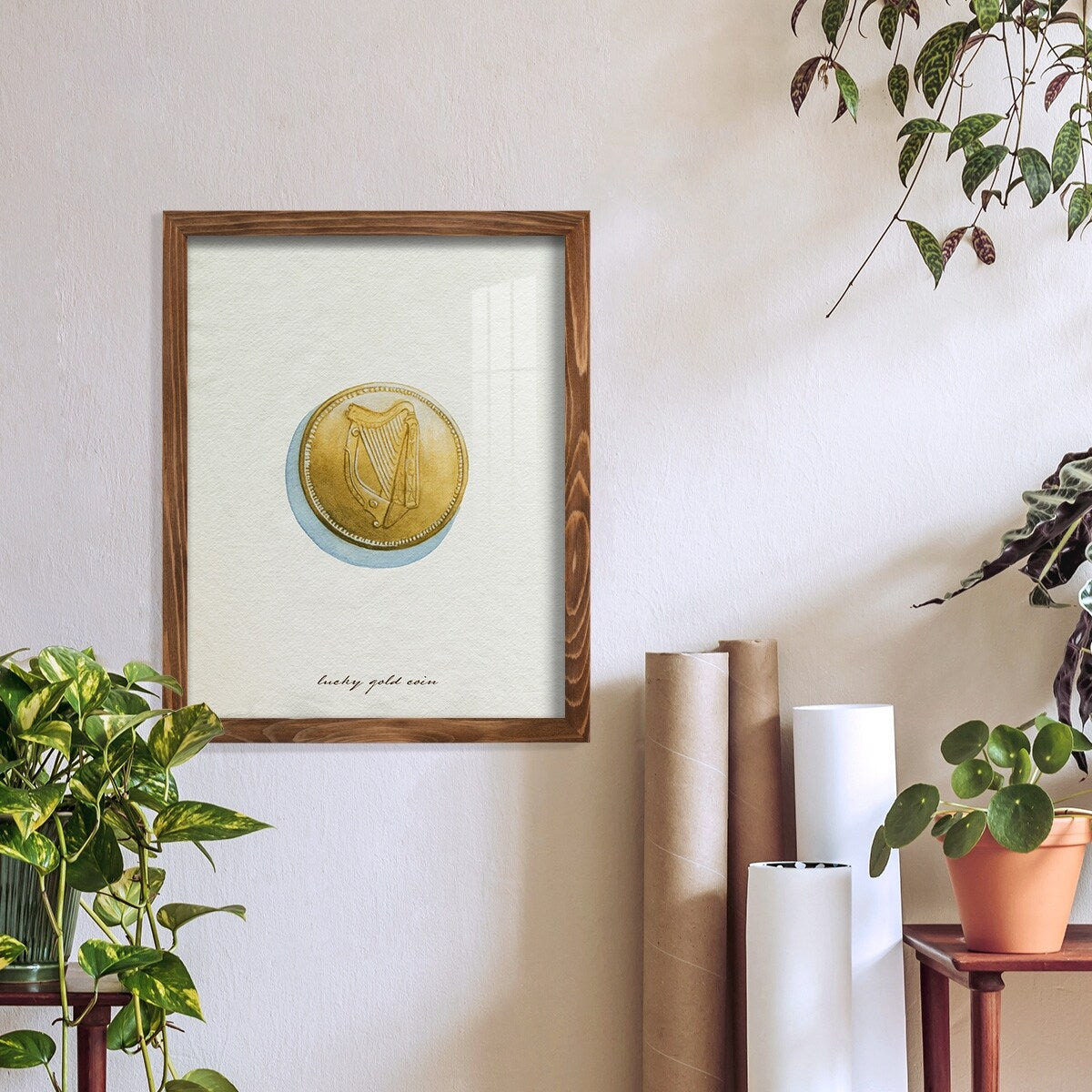 Lucky Charm IV -Framed Print w/glass-Cherry Red