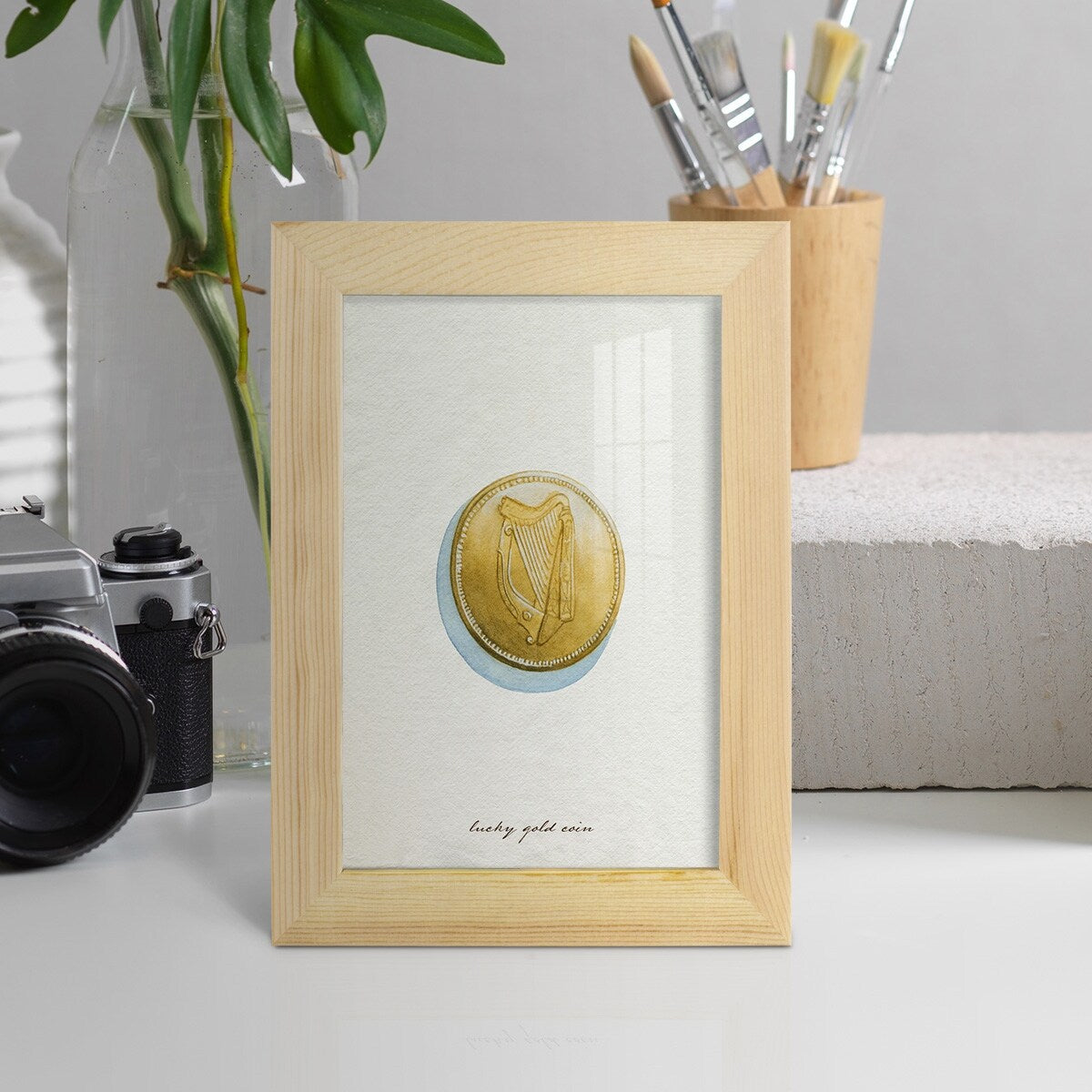 Lucky Charm IV -Framed Print w/glass-Cherry Red
