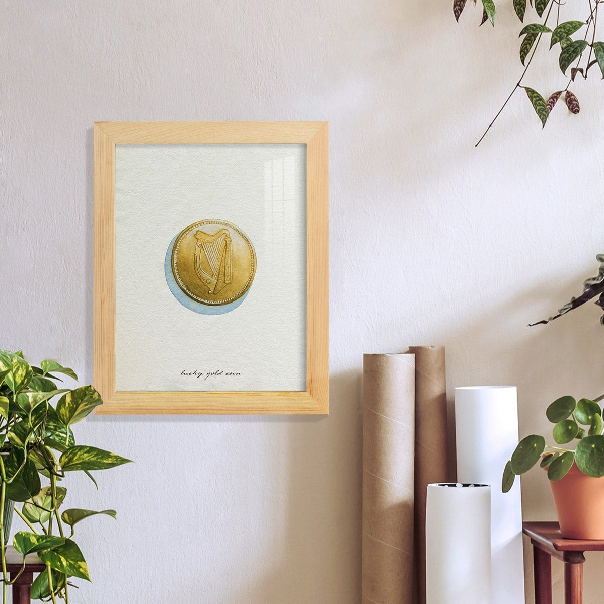 Lucky Charm IV -Framed Print w/glass-Cherry Red