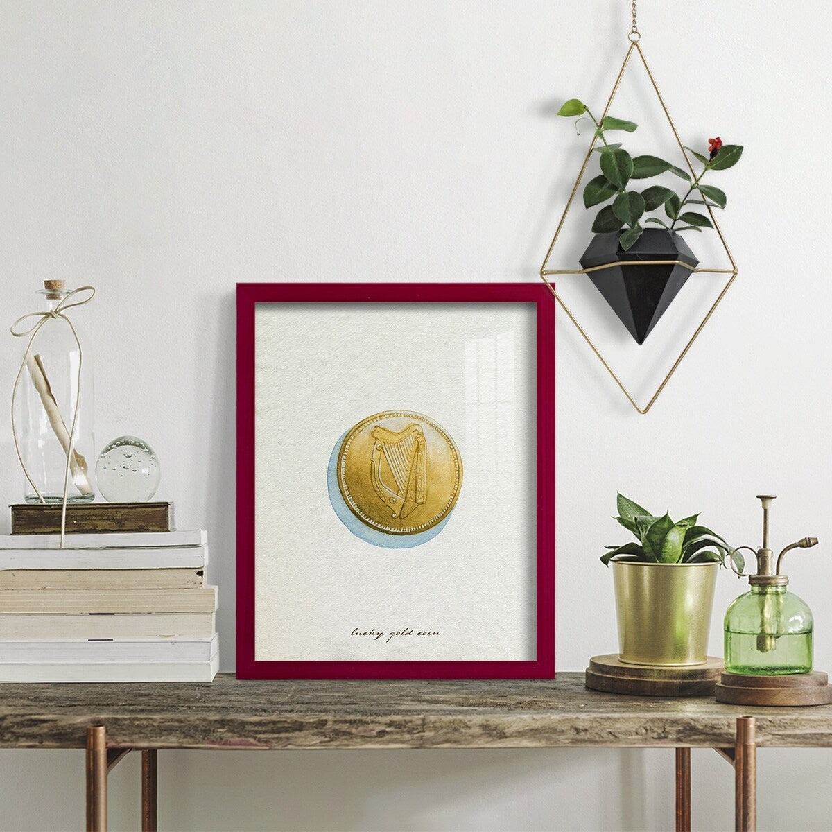 Lucky Charm IV -Framed Print w/glass-Cherry Red