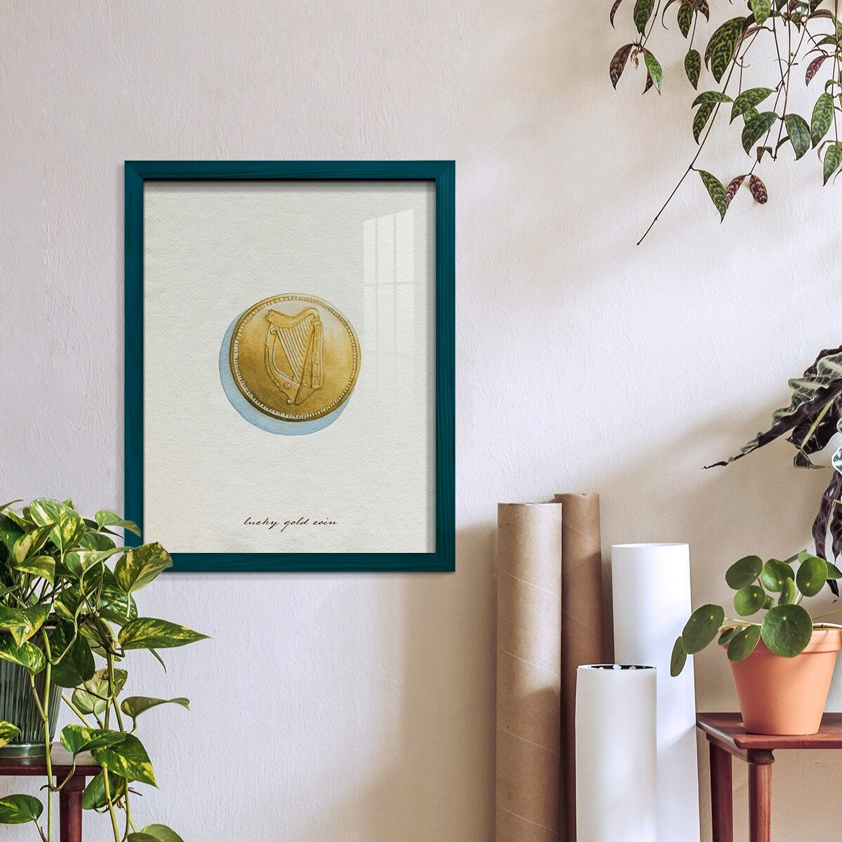 Lucky Charm IV -Framed Print w/glass-Cherry Red