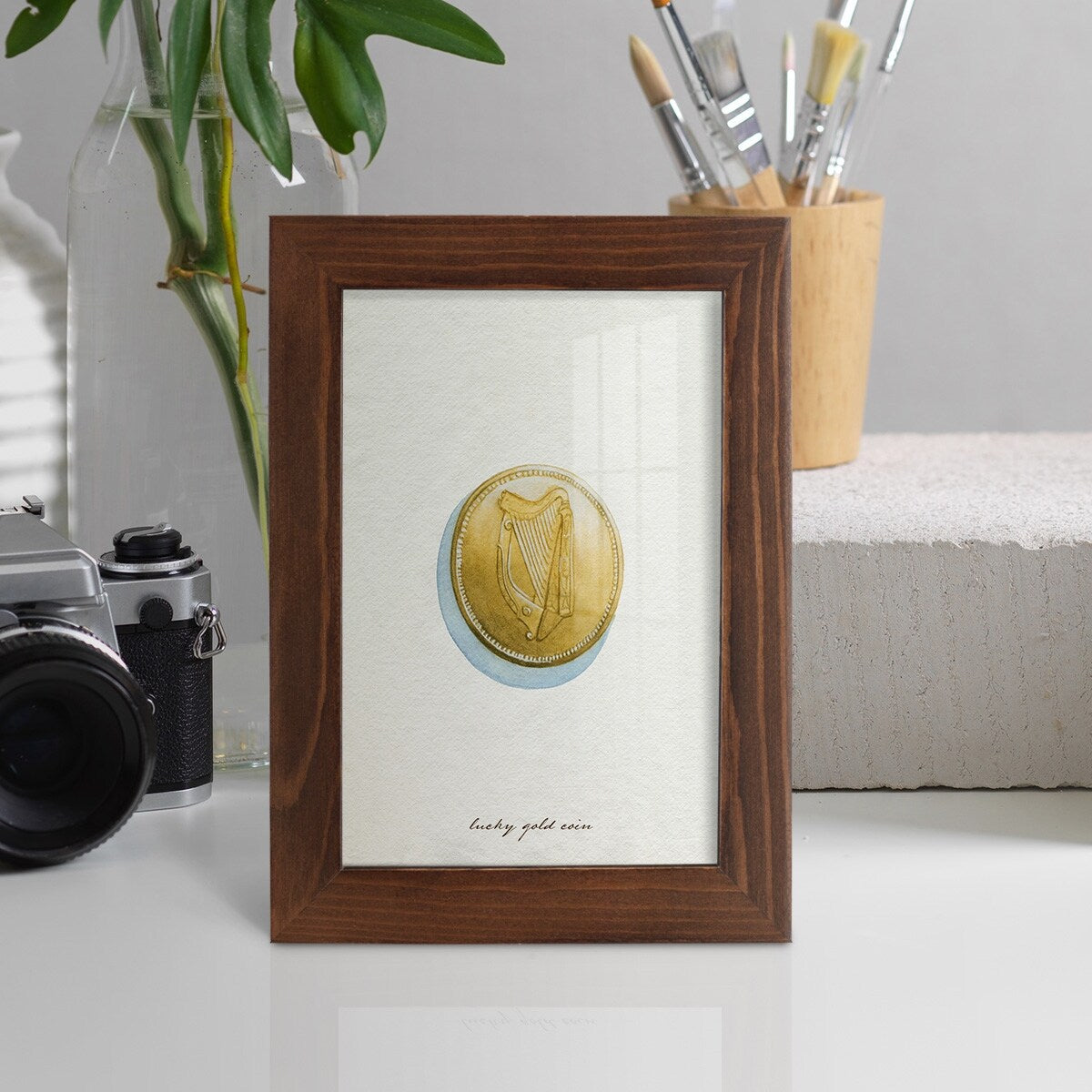 Lucky Charm IV -Framed Print w/glass-Cherry Red