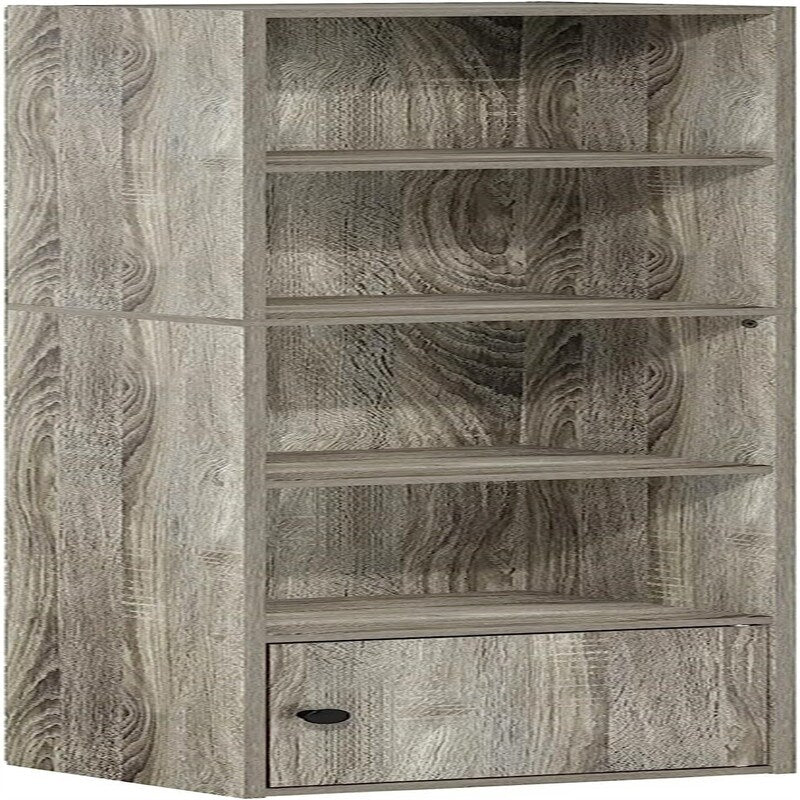 Luder Shelf Bookcase with 1 Door Storage Cabinet, French Oak - 9.3"D x 12"W x 52.1"H