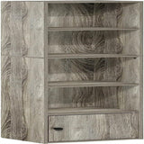 Luder Shelf Bookcase with 1 Door Storage Cabinet, French Oak - 9.3"D x 12"W x 52.1"H