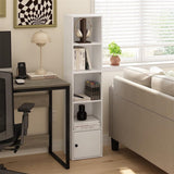 Luder Shelf Bookcase with 1 Door Storage Cabinet, French Oak - 9.3"D x 12"W x 52.1"H