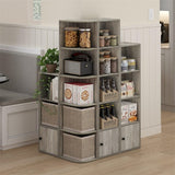 Luder Shelf Bookcase with 1 Door Storage Cabinet, French Oak - 9.3"D x 12"W x 52.1"H