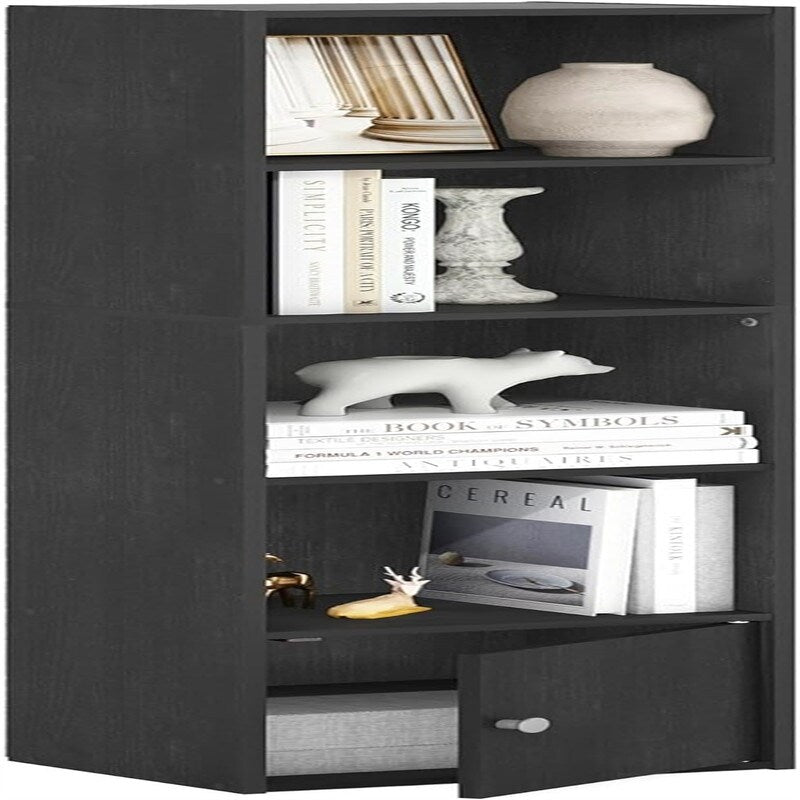 Luder Shelf Bookcase with 1 Door Storage Cabinet, French Oak - 9.3"D x 12"W x 52.1"H