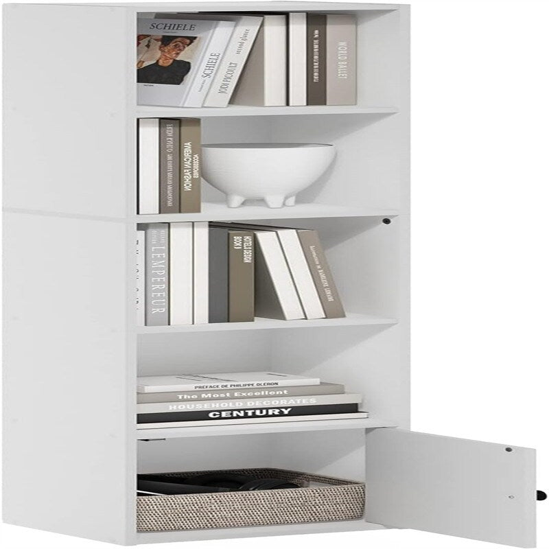 Luder Shelf Bookcase with 1 Door Storage Cabinet, French Oak - 9.3"D x 12"W x 52.1"H