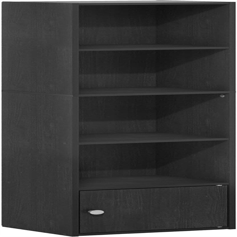 Luder Shelf Bookcase with 1 Door Storage Cabinet, French Oak - 9.3"D x 12"W x 52.1"H