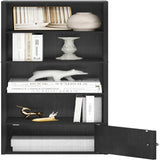 Luder Shelf Bookcase with 1 Door Storage Cabinet, French Oak - 9.3"D x 12"W x 52.1"H