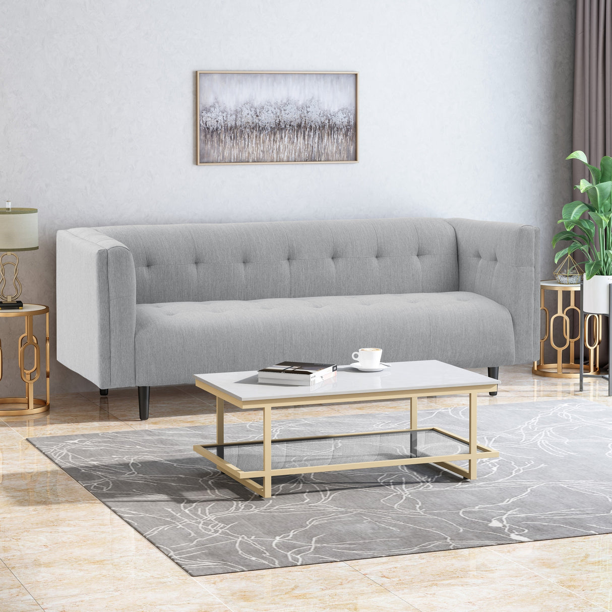 Ludwig Upholstered Tufted 3-Seater Sofa by Christopher Knight Home