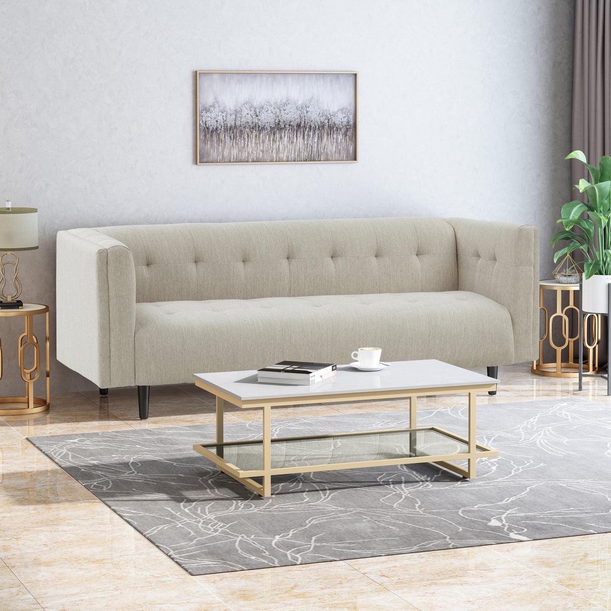 Ludwig Upholstered Tufted 3-Seater Sofa by Christopher Knight Home