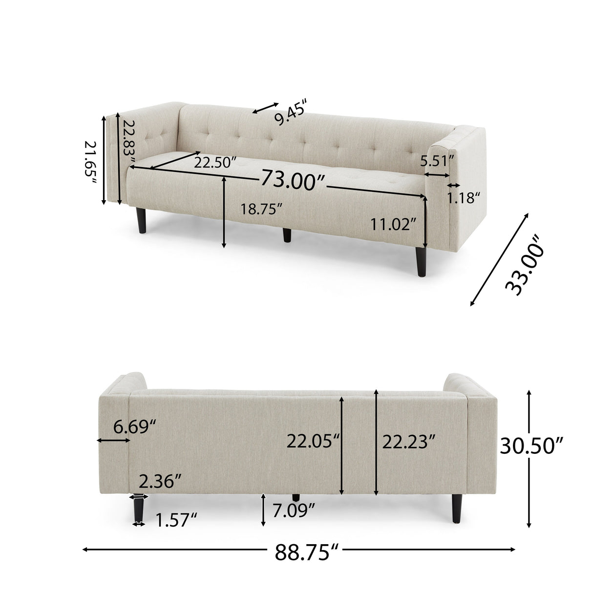 Ludwig Upholstered Tufted 3-Seater Sofa by Christopher Knight Home