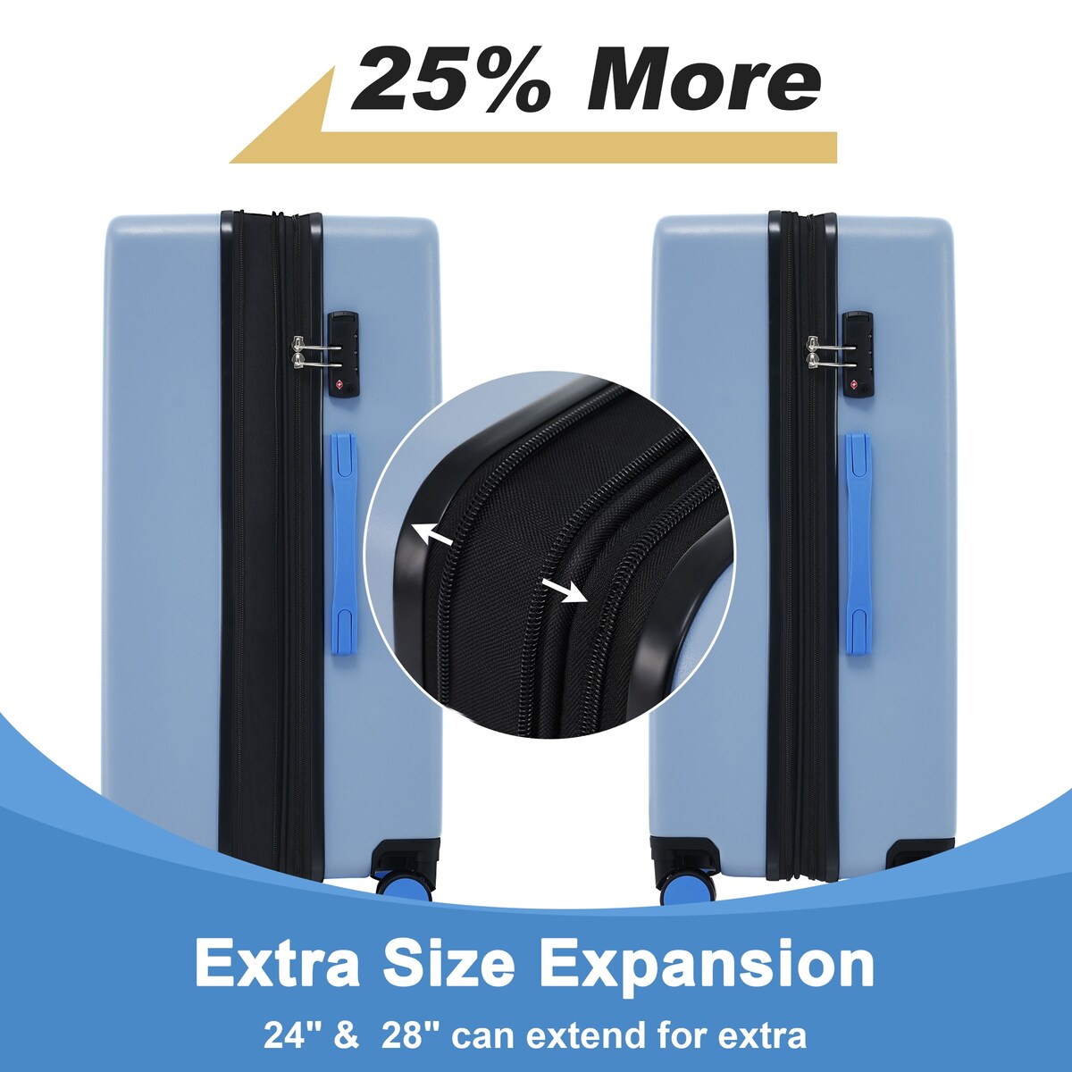 Luggage sets of 3 Pce 20" 24" 28" Carry on Hardside Luggage Expandable Checked Luggage Suitcase Set wTSA Lock Spinner Wheels