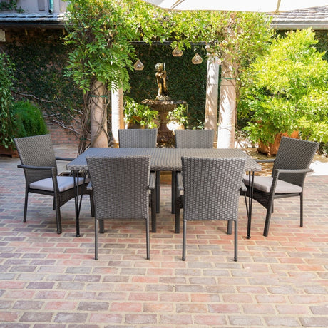 Luka Outdoor 7-Piece Rectangle Wicker Dining Set with Cushions by Christopher Knight Home