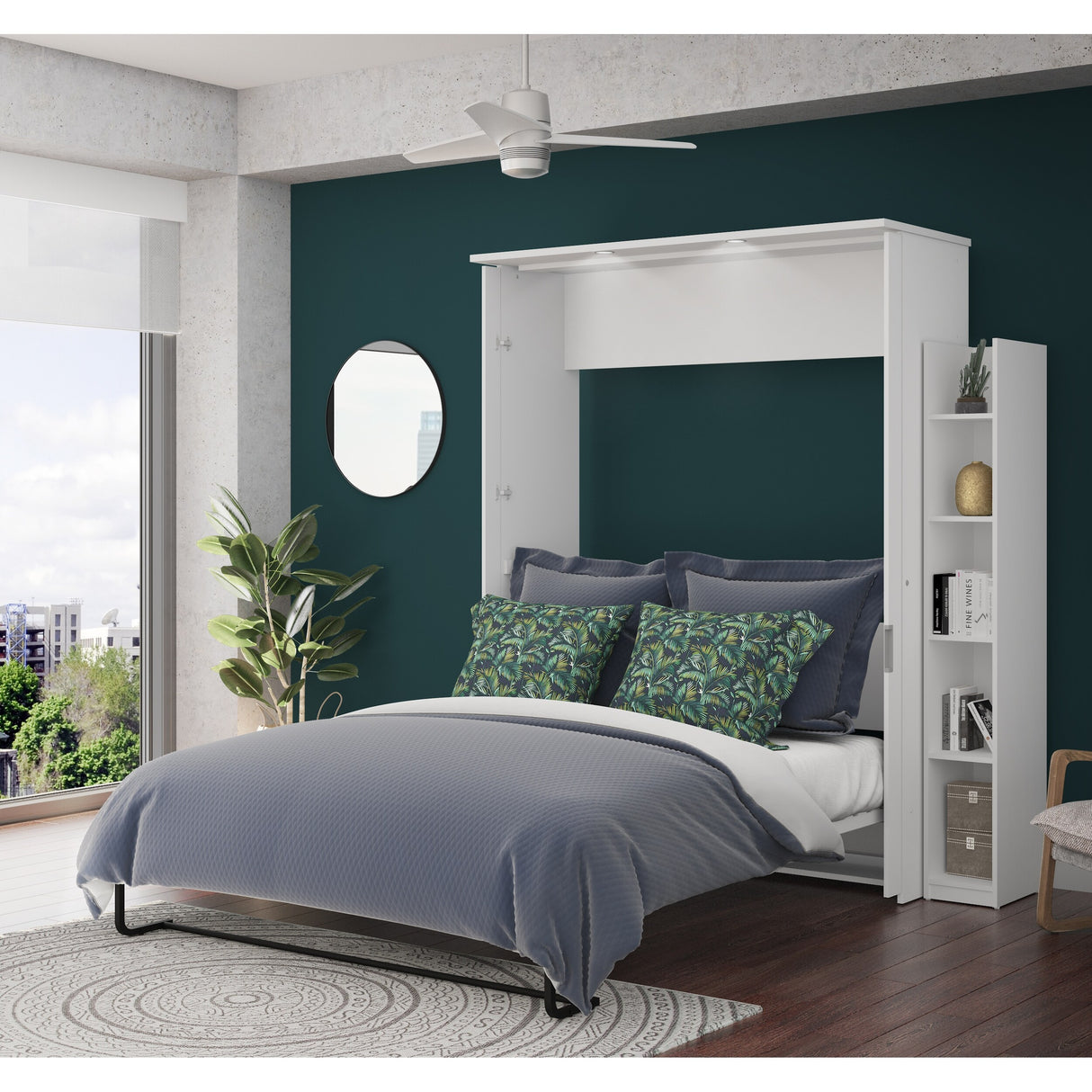 Lumina Queen Murphy Bed with Shelving Unit (76W) by Bestar