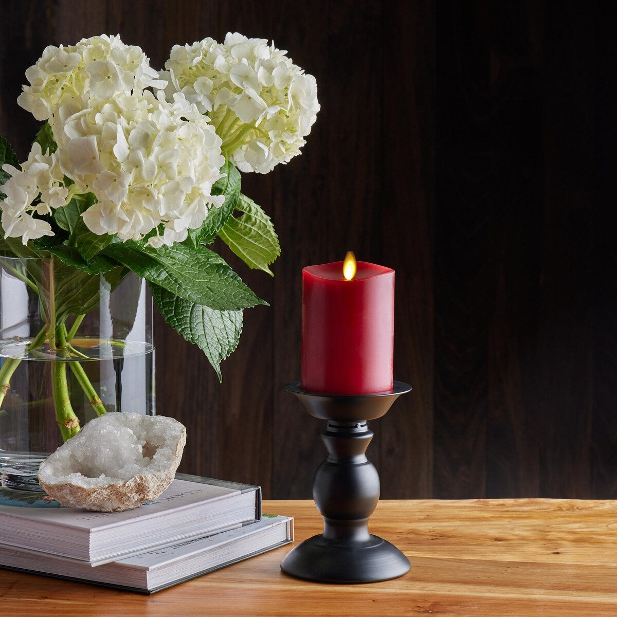 LUMINARA - Burgundy Flameless Candle Pillar - Melted Top Unscented - 3.0" x 4.5" or 6.5"