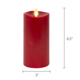 LUMINARA - Burgundy Flameless Candle Pillar - Melted Top Unscented - 3.0" x 4.5" or 6.5"