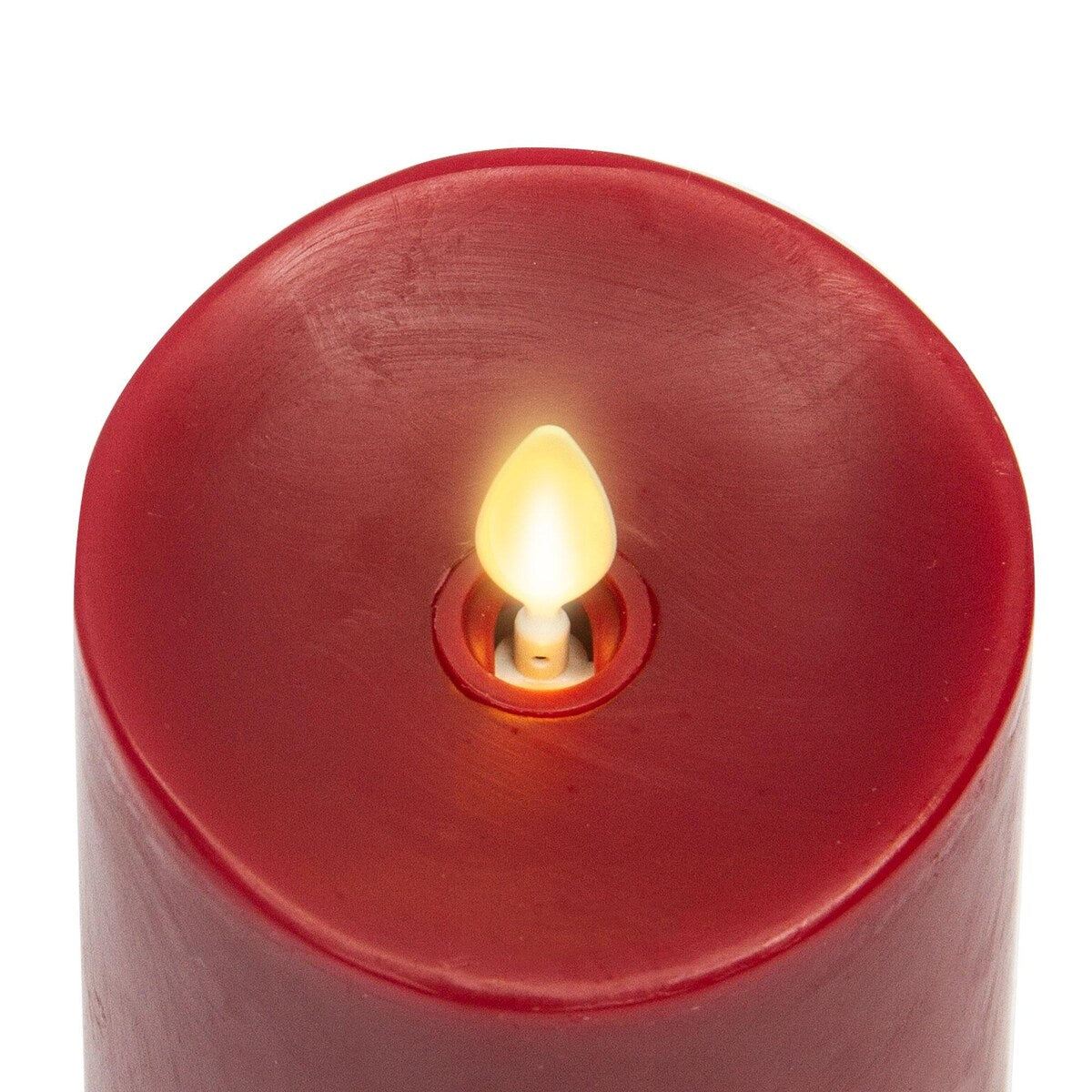 LUMINARA - Burgundy Flameless Candle Pillar - Melted Top Unscented - 3.0" x 4.5" or 6.5"