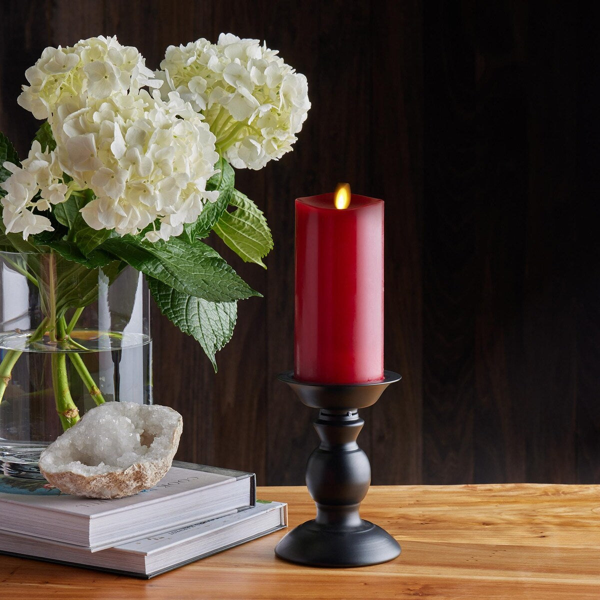 LUMINARA - Burgundy Flameless Candle Pillar - Melted Top Unscented - 3.0" x 4.5" or 6.5"