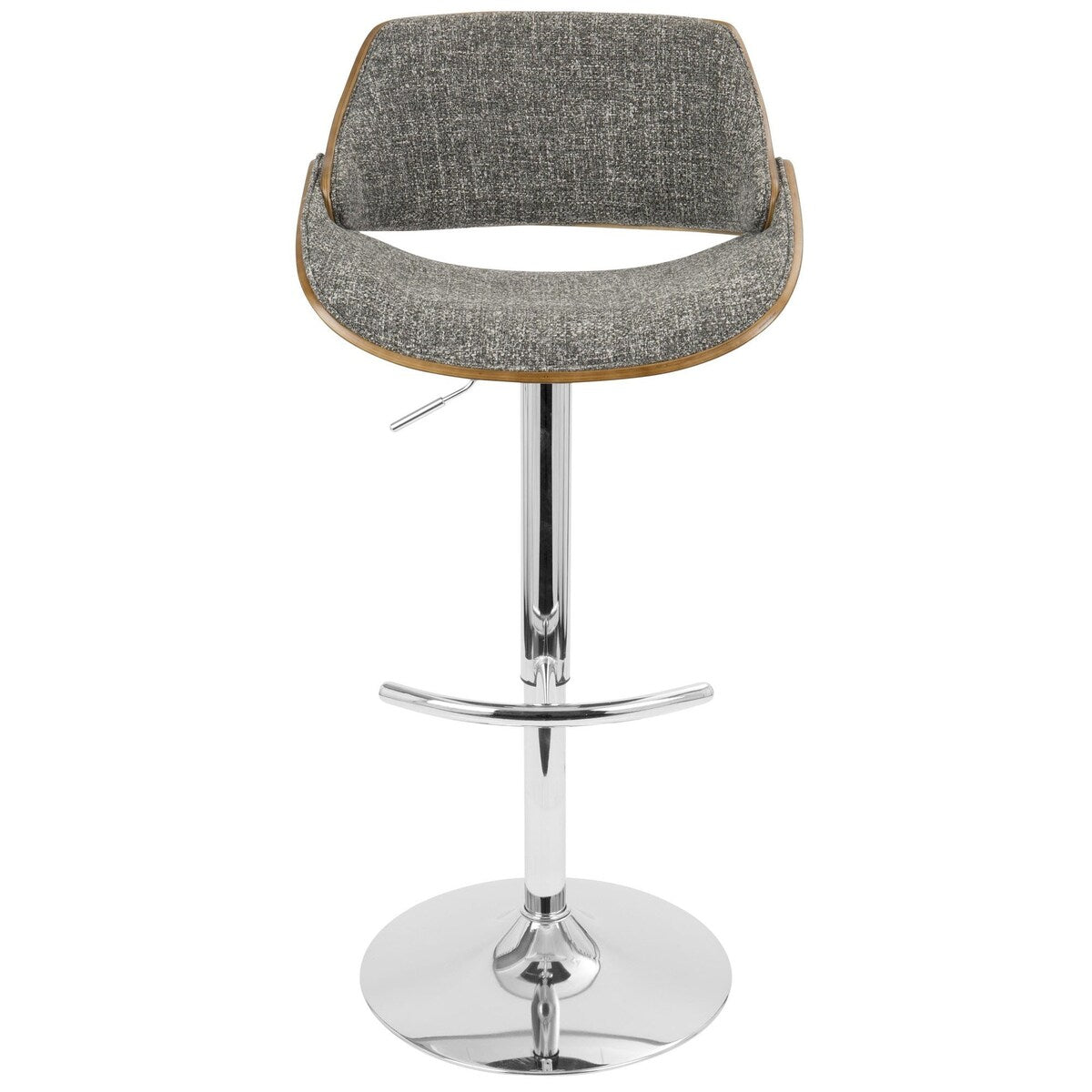 Lumisource Fabrizzi Mid-Century Modern Adjustable Barstool with Swivel in Walnut and Grey - 18.75"Lx21"Wx35.5-44"H