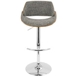 Lumisource Fabrizzi Mid-Century Modern Adjustable Barstool with Swivel in Walnut and Grey - 18.75"Lx21"Wx35.5-44"H