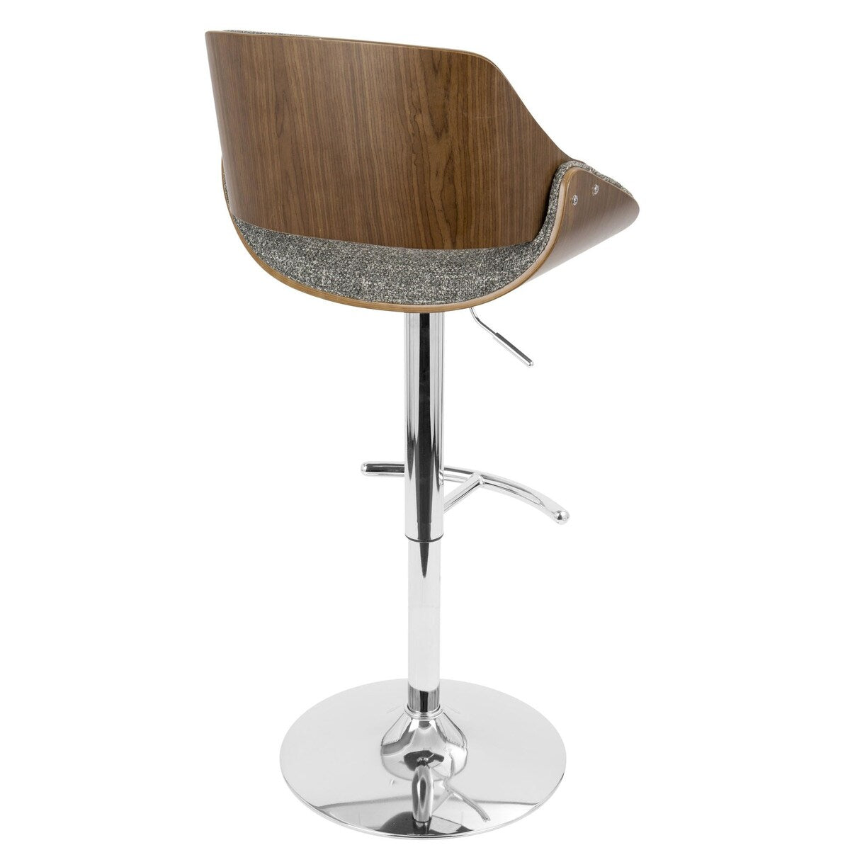 Lumisource Fabrizzi Mid-Century Modern Adjustable Barstool with Swivel in Walnut and Grey - 18.75"Lx21"Wx35.5-44"H