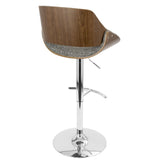 Lumisource Fabrizzi Mid-Century Modern Adjustable Barstool with Swivel in Walnut and Grey - 18.75"Lx21"Wx35.5-44"H