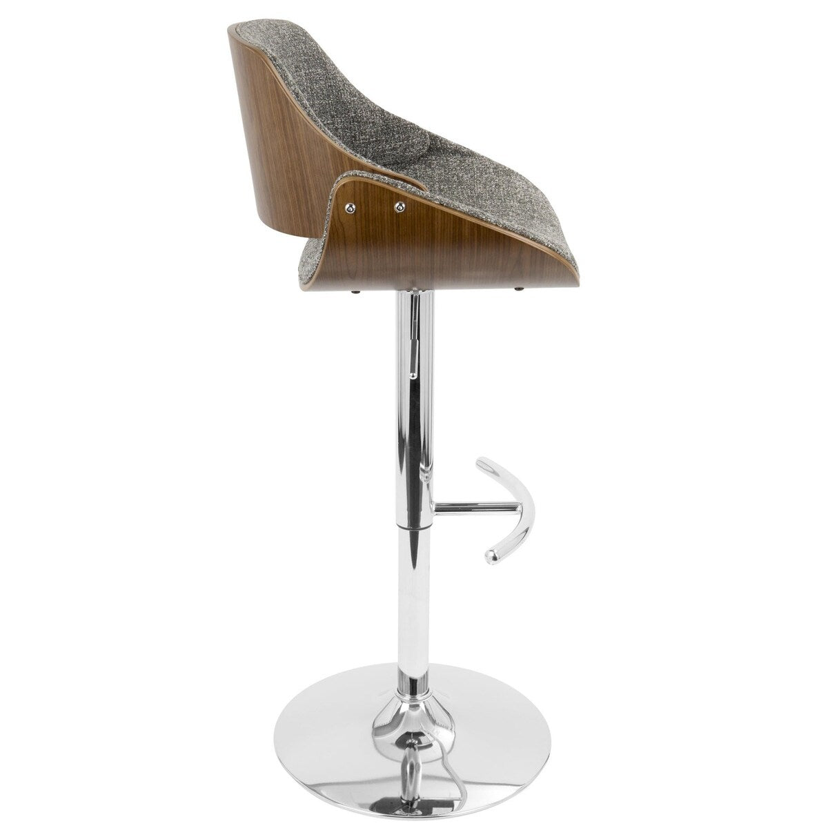 Lumisource Fabrizzi Mid-Century Modern Adjustable Barstool with Swivel in Walnut and Grey - 18.75"Lx21"Wx35.5-44"H