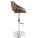 Lumisource Fabrizzi Mid-Century Modern Adjustable Barstool with Swivel in Walnut and Grey - 18.75"Lx21"Wx35.5-44"H