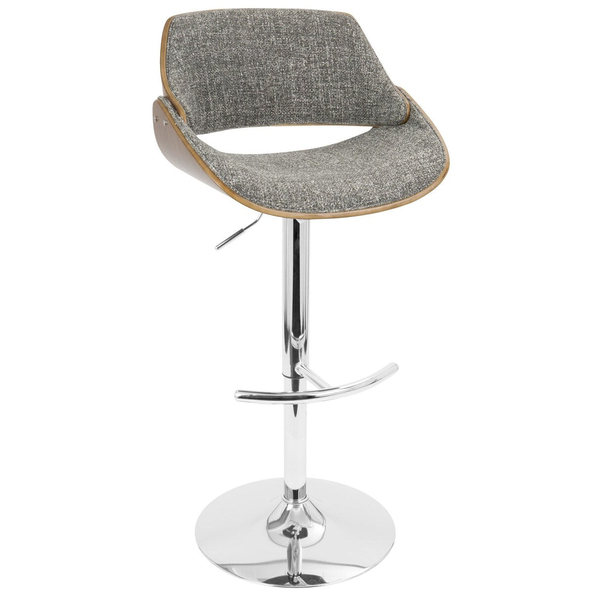 Lumisource Fabrizzi Mid-Century Modern Adjustable Barstool with Swivel in Walnut and Grey - 18.75"Lx21"Wx35.5-44"H