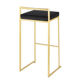 Lumisource Fuji Barstool in Gold with Black Velvet Cushion - Set of 2 - 16"Lx17.5"Wx34"H